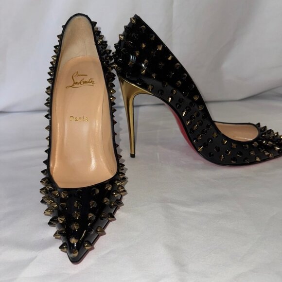 Christian Louboutin Shoes - Christian Louboutin Pigalle Spiked pumps in black patent leather with gold